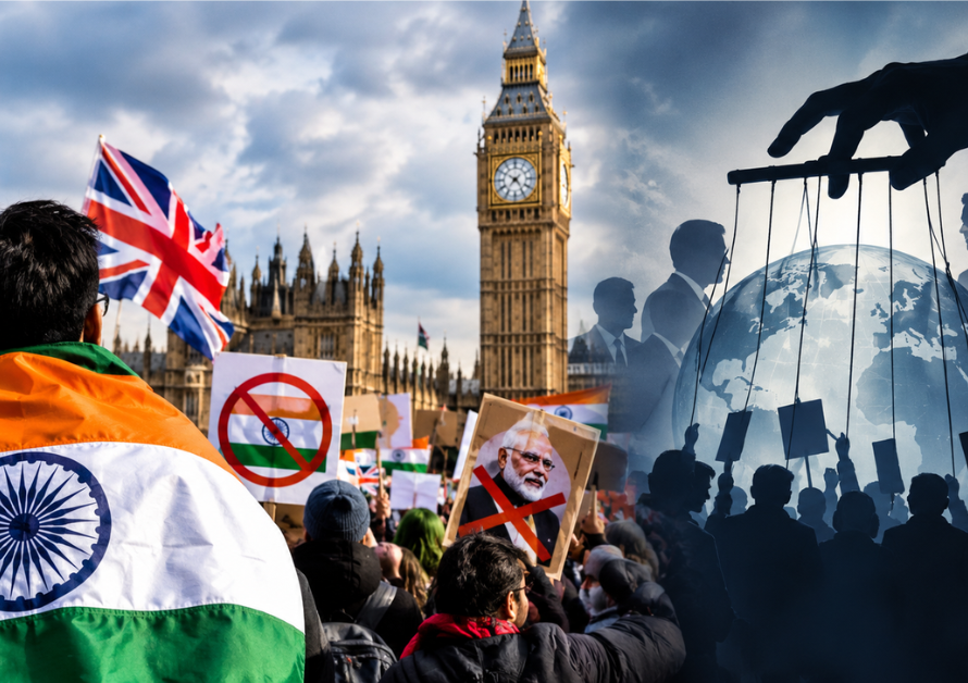 Anti-India protests in England highlighting debates over democracy and foreign propaganda