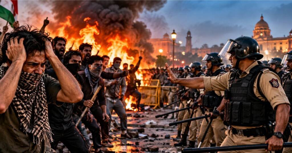 Police maintaining law and order and preventing violence during public unrest
