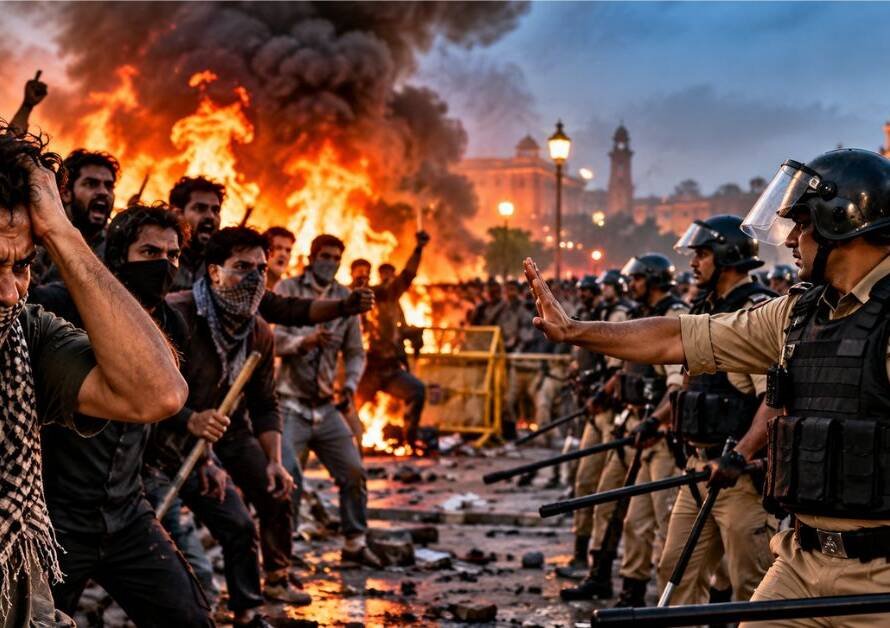 Police maintaining law and order and preventing violence during public unrest