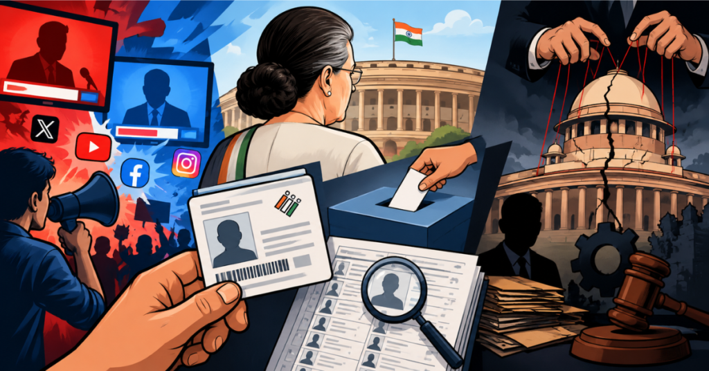 Analysis of India’s political narrative war, Sonia Gandhi’s voter controversy, and institutional challenges