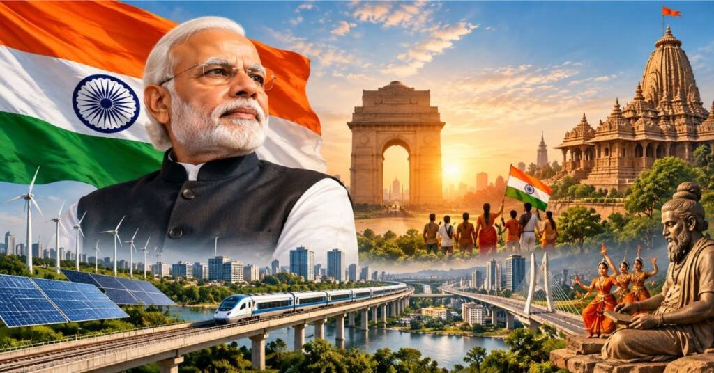Modi Neeti focusing on concentration, cultural revival, national development, and nation building in India