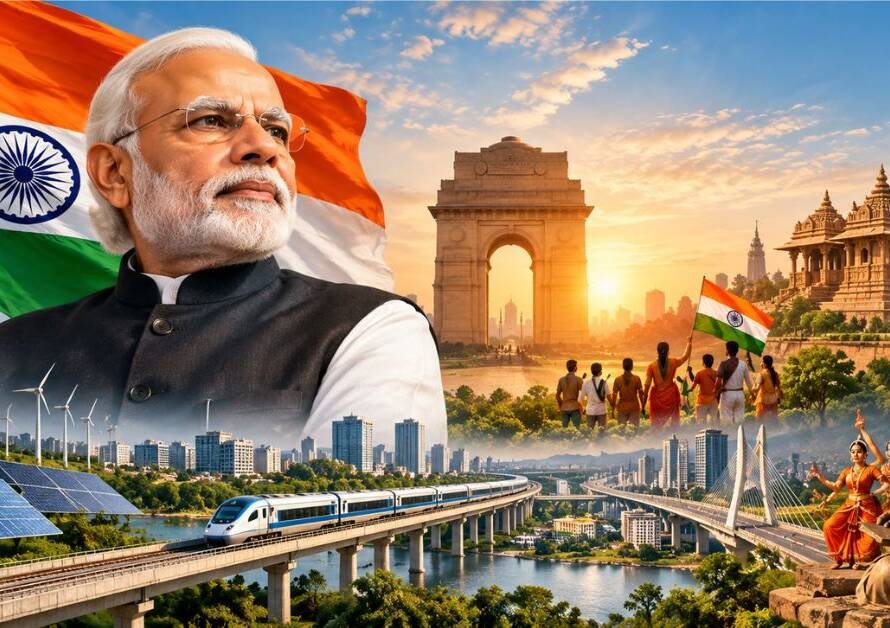 Modi Neeti focusing on concentration, cultural revival, national development, and nation building in India
