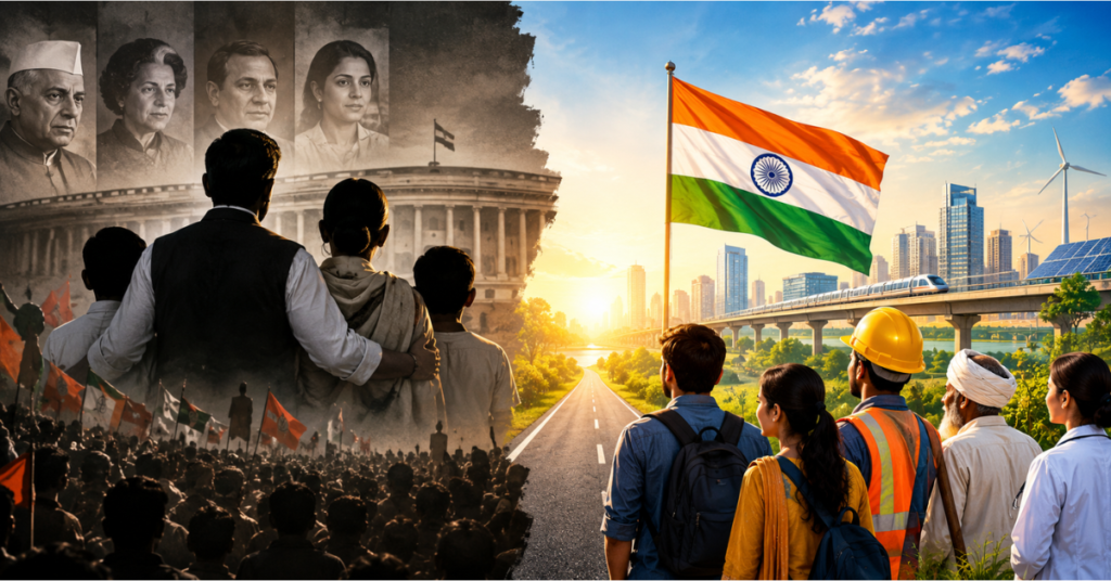 राजनीतिक वंशवाद बनाम नया भारत, भारतीय राजनीति में बदलाव, युवा नेतृत्व और विकास का चित्रण